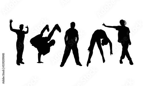 dancing street dance silhouette vector illustration. Hip hop, break dance, juzz funk, rap, freestyle