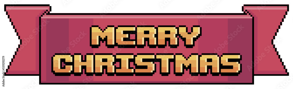 Pixel art red ribbon with merry christmas, banner with golden merry christmas vector icon for 8bit game on white background
Pixel art red ribbon with merry christmas, banner with golden merry christmas vector icon for 8bit game on white background