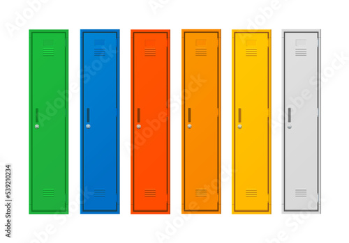 Realistic Detailed 3d Color School Gym Locker Set. Vector