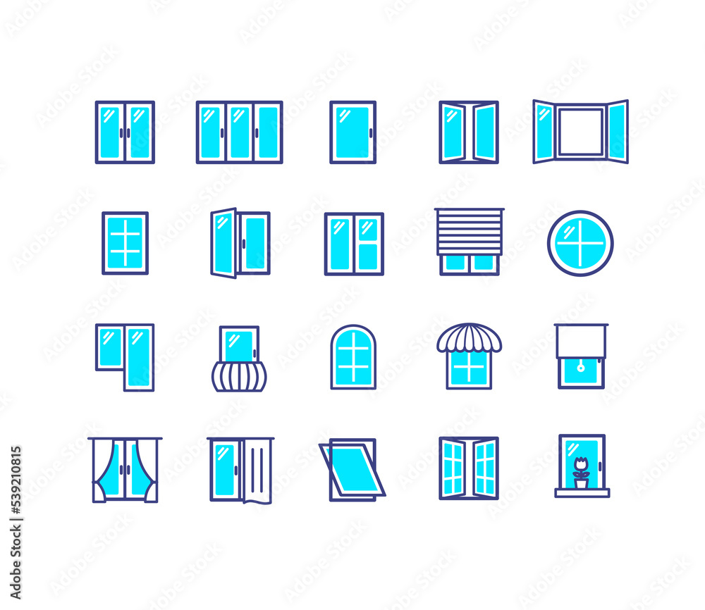 Windows Signs Thin Line Icons Set. Vector Windows Signs Thin Line Icons Set. Vector