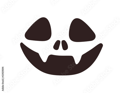 Happy smiling face expression of Halloween jack, creepy stencil for October holiday. Spooky horror evil pumpkin template for Heloween decoration. Flat vector illustration isolated on white background