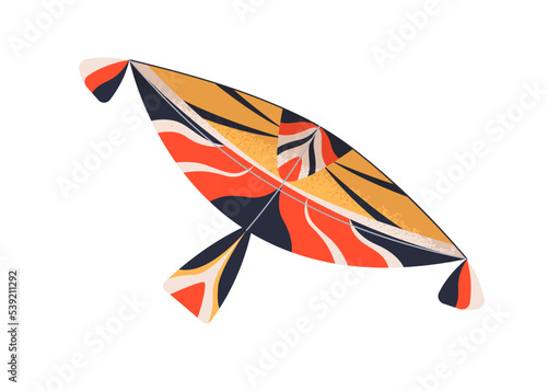 Air kite floating, flying. Paper wind toy flies. Childish kids entertainment ...
