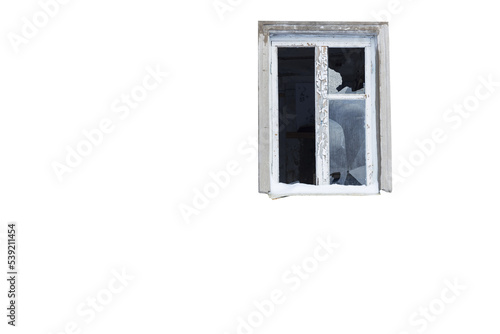 old broken window isolated on white background