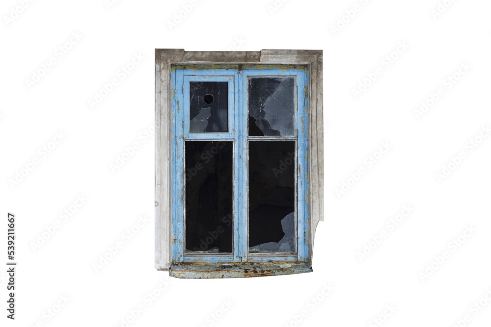 old broken window isolated on white background old broken window isolated on white background