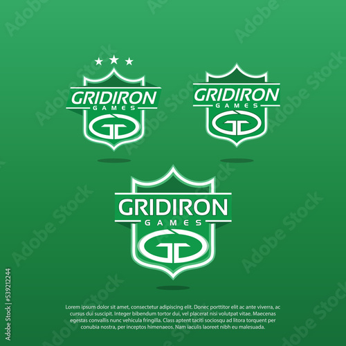 American football, rugby, gridiron touchdown and lettering GG badge logo vector