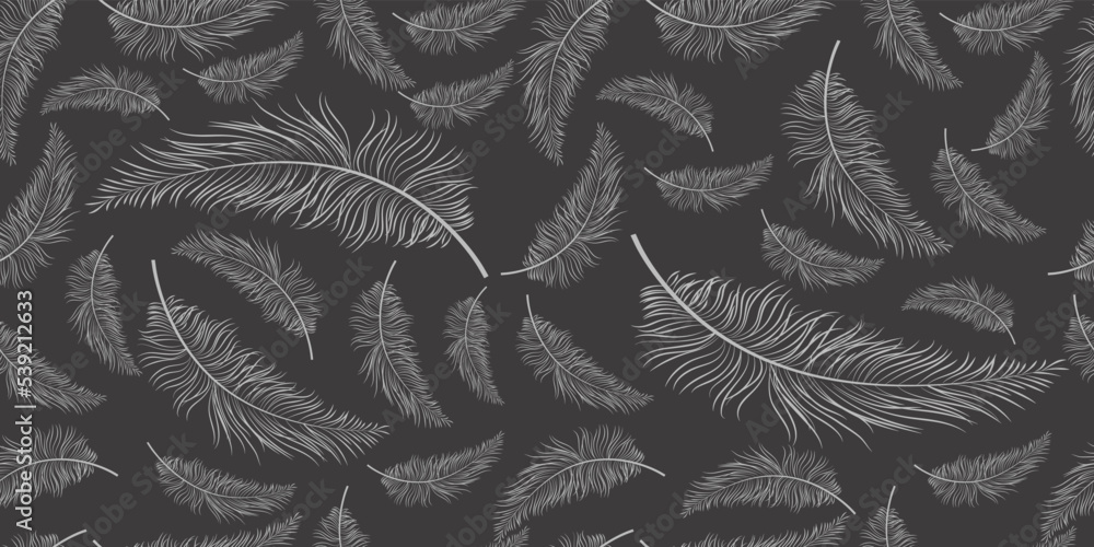Fototapeta premium Bird Feather Hand Drawn Seamless Pattern Background Illustration