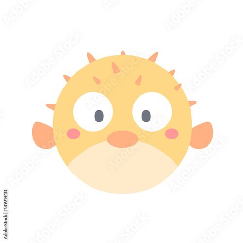 Pufferfish vector. cute animal face design for kids