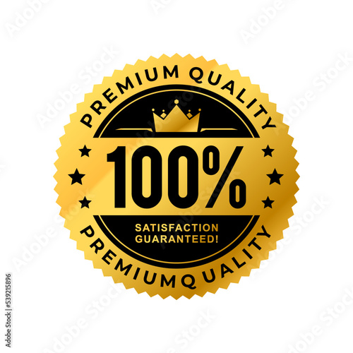 100% Premium Quality label with crown and stars. Vector gold elegant label