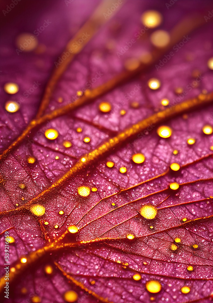 Fototapeta premium Golden droplets at petals 3d illustrated 