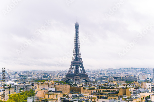 Eiffel Tower in Paris on a cloudy day