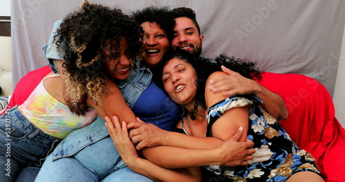 Brazilian family embrace, hispanic latin south american people hug
