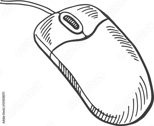 Computer mouse icon in hand drawn style. Pointing device sketch