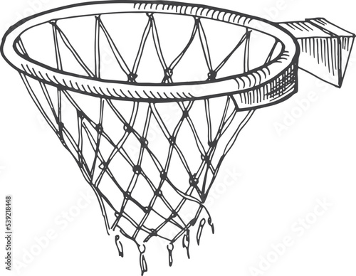 Basketball hoop sketch. Hand drawn sport basket