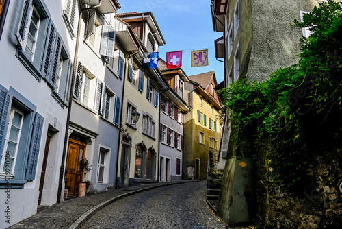 Laufenburg, Altstadt, Altstadthäuser, Gassen, Laufenbrücke, Rhein, Herbst, Herbstsonne, Schweiz photo