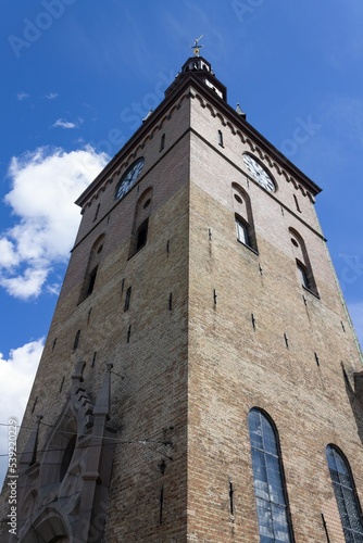 Canvas Print Vertical low angle of the Oslo Cathedral tower, formerly Our Savior's church in
