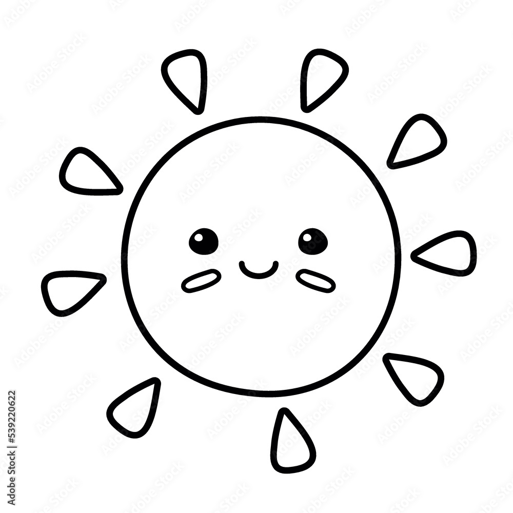 Vector hand drawn flat outline sun with face isolated on white background Vector hand drawn flat outline sun with face isolated on white background