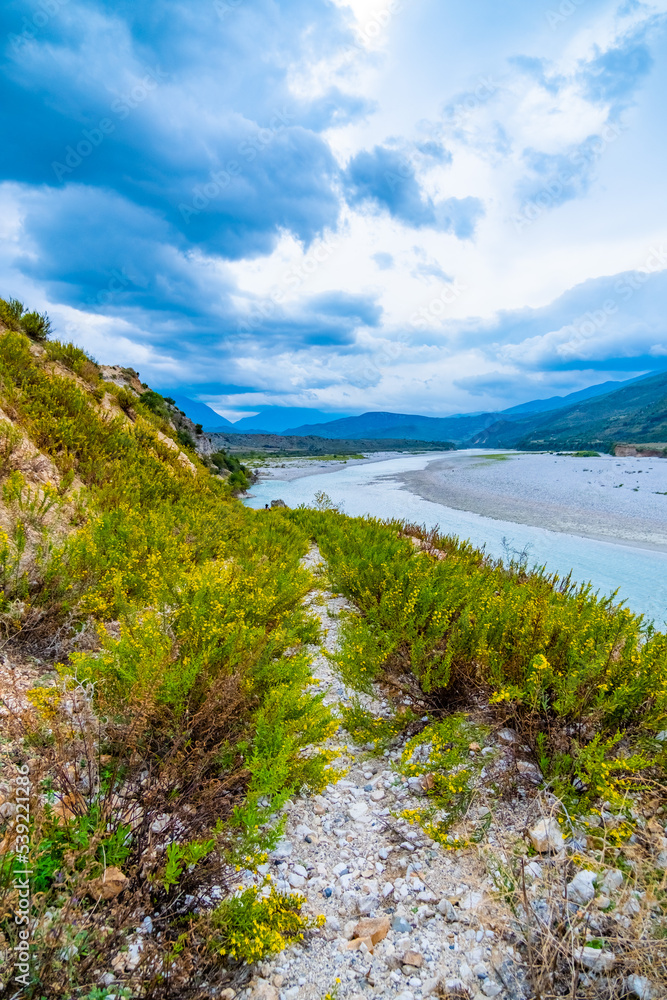 cloudy day on Vjosa River on Albania cloudy day on Vjosa River on Albania