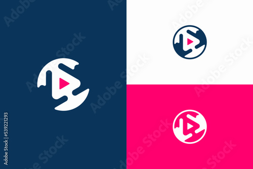 play button shape logo by hand
