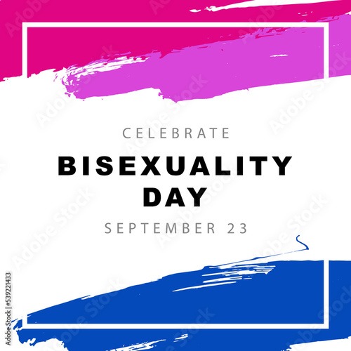 The flag of bisexual pride. September 23, Celebration of Bisexuality Day. Pink, purple and blue brush strokes drawn by hand.