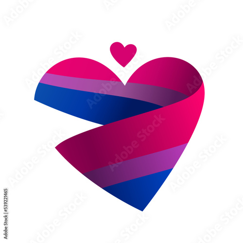 Ribbon in the form of a bisexual pride flag in the shape of a heart. A colorful logo of one of the LGBT flags. Sexual identification. Vector illustration