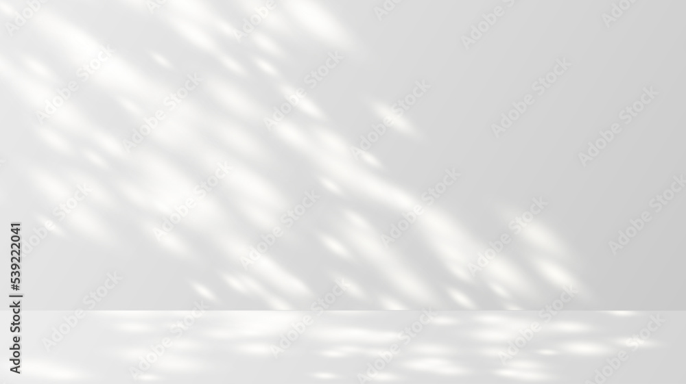 Sunlight on a gray wall, sunbeams in a room, sunny day scene for product presentation. Minimalist interior. Vector illustration.
