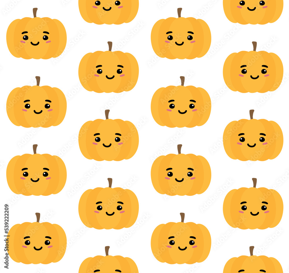 Vector seamless pattern of hand drawn flat pumpkin with face isolated on white background Vector seamless pattern of hand drawn flat pumpkin with face isolated on white background
