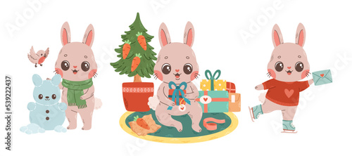Cute rabbit set symbol of the year 2023 vector