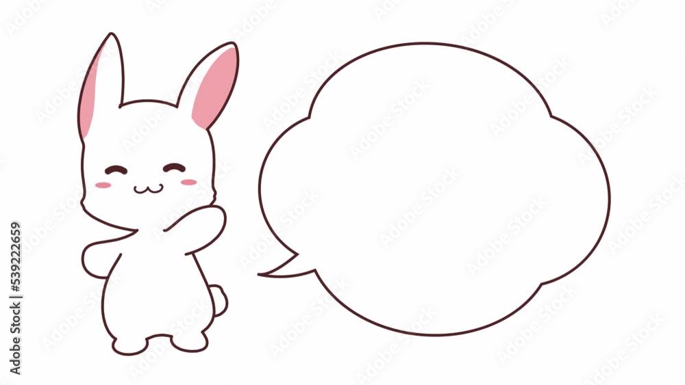 口パクをするウサギと拡縮を繰り返す吹き出しのアルファつきループアニメーション 口パクをするウサギと拡縮を繰り返す吹き出しのアルファつきループアニメーション