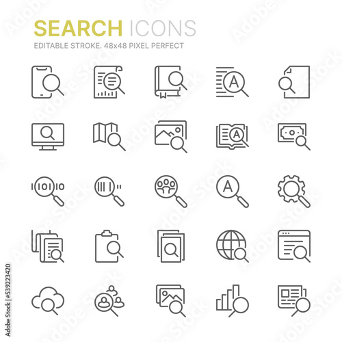 Collection of search related outline icons. 48x48 Pixel Perfect. Editable stroke