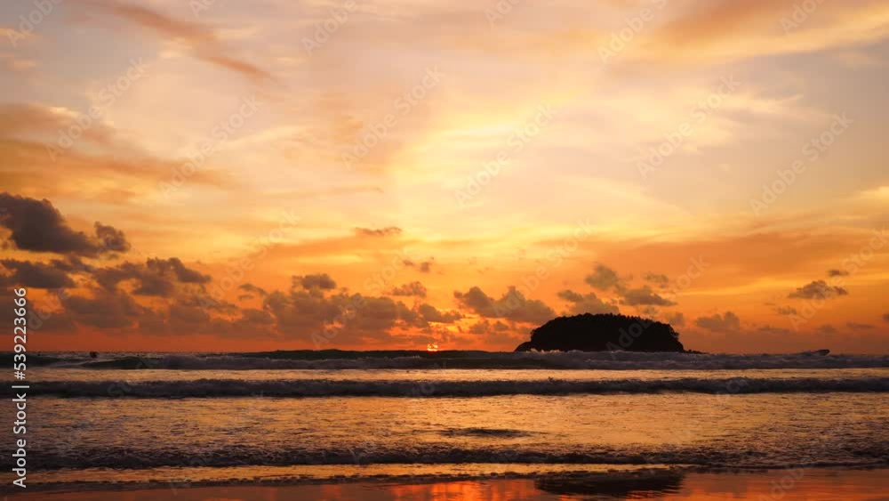sunset beach panorama over mountain. dramatic sky clouds sunset beach panorama over mountain. dramatic sky clouds