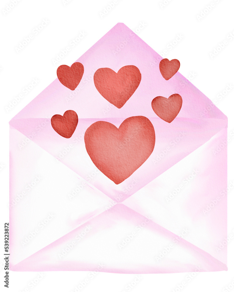 Pink envelope with hearts watercolor Pink envelope with hearts watercolor
