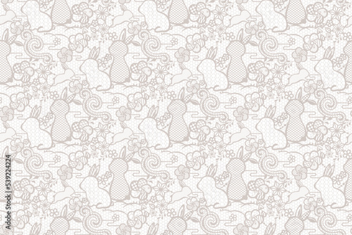 和風なうさぎのレースのシームレスパターン