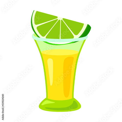 Cartoon Mexican traditional symbol. Flat vector illustration. Colorful glass of tequila. Culture, travel, Mexica concept