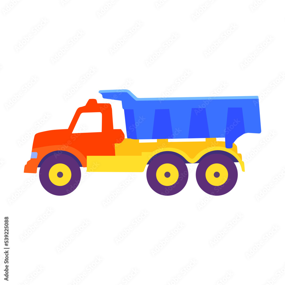 Naklejka premium Colorful baby toy. Cartoon kid truck top design. Flat vector illustration. Cute children toys concept