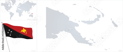 Papua New Guinea  map and flag. vector
