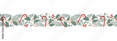 Lovely hand drawn Christmas seamless pattern, cute greenery, flowers and berries, great for textiles, wrapping, banners, wallpapers - vector design