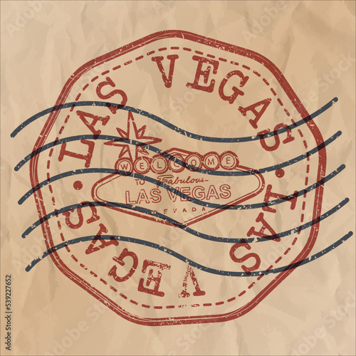 Las Vegas, NV, USA Stamp City Travel Passport. Design Retro Symbol Country. Old Vintage Postmark.