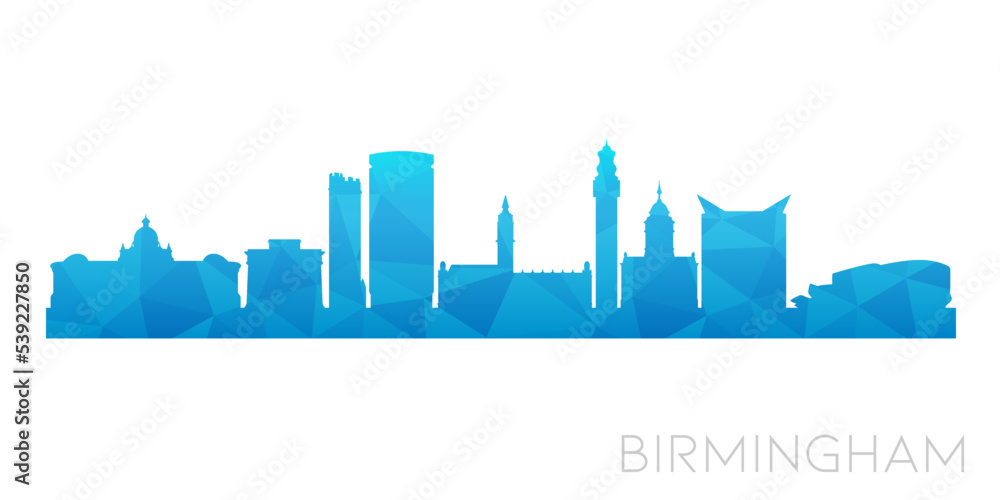 Birmingham, UK Low Poly Skyline Clip Art City Design. Geometric Polygon Graphic Horizon Icon. Vector Illustration Symbol.