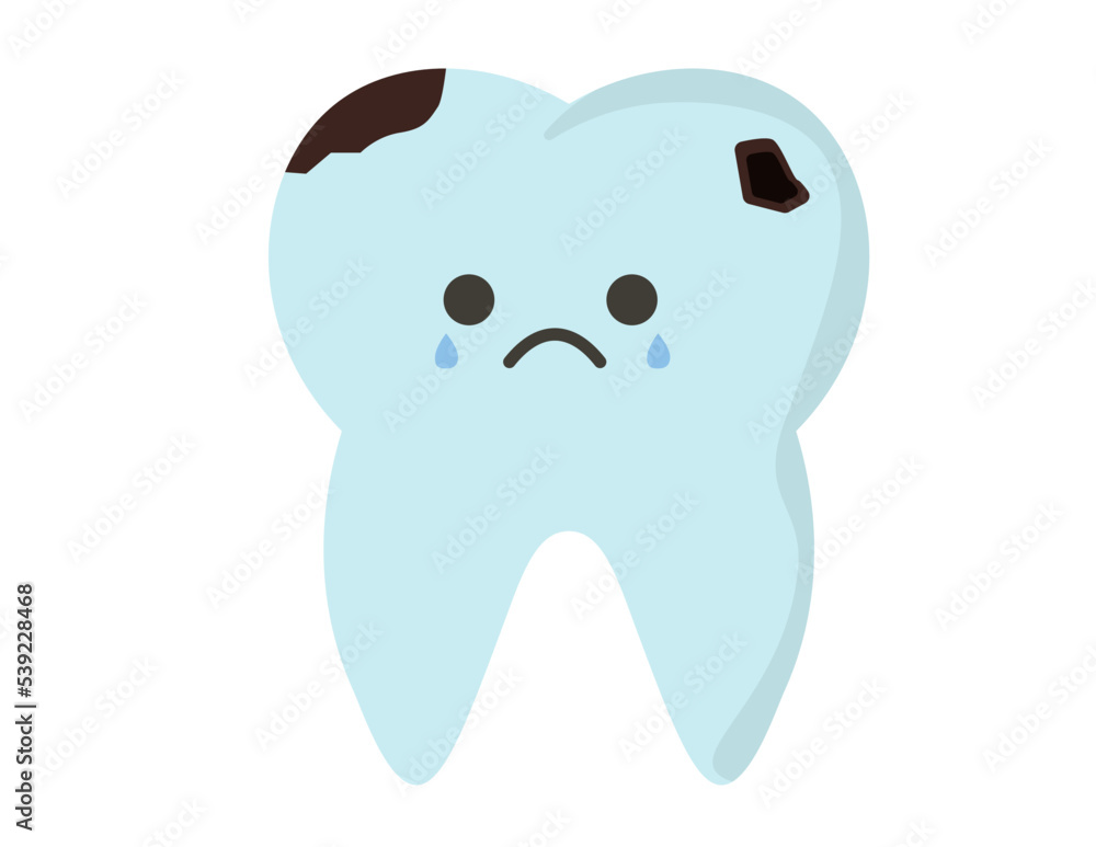 泣く虫歯の歯。痛い、悲しい、不健康な歯。ベクターイラスト 泣く虫歯の歯。痛い、悲しい、不健康な歯。ベクターイラスト