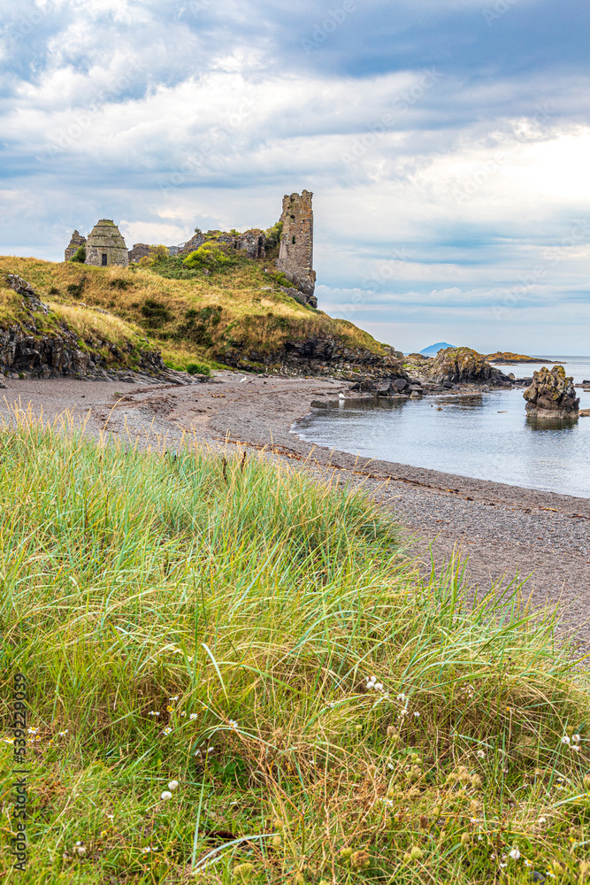 The ruins of the 13th century Dunure Castle, used in the filming of Outlander, Dunure, South Ayrshire, Scotland UK The ruins of the 13th century Dunure Castle, used in the filming of Outlander, Dunure, South Ayrshire, Scotland UK
