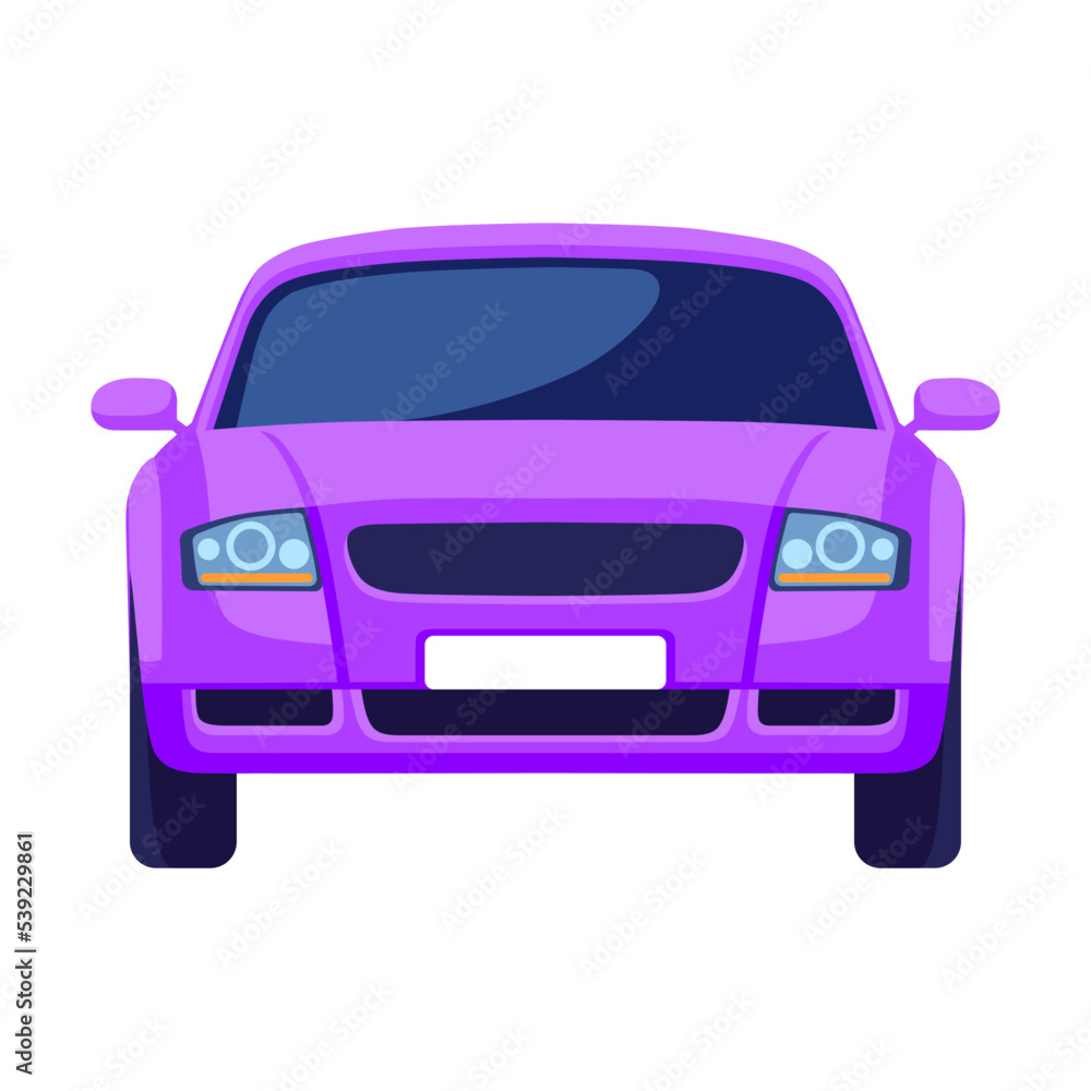 Front view car vector illustration. Cartoon vehicles, sedan isolated on white background. Transport, urban traffic, road concept