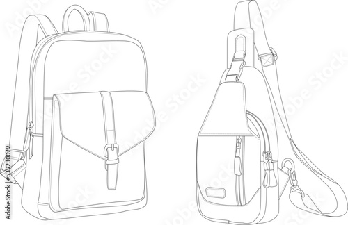 Fashion Duffle Bag, Vector Illustration, Bag Outline Template, Fashion Flats Sketch, Vector Clip Art Template