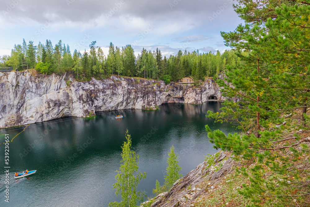 Fototapeta premium Marble canyon in Ruskeala. Natural mountain park.