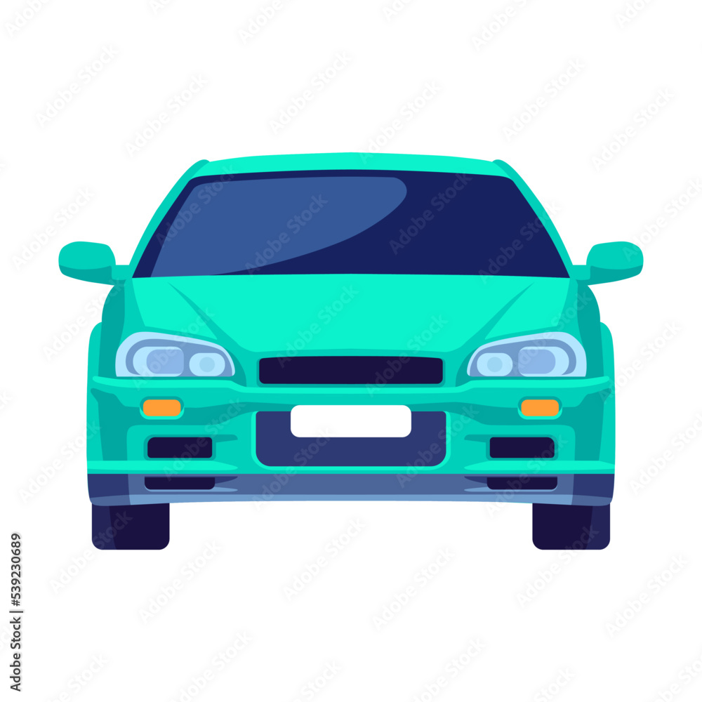Front view car vector illustration. Vehicle, car, truck, lorries, sedans isolated on white background. Transport, urban traffic, road concept