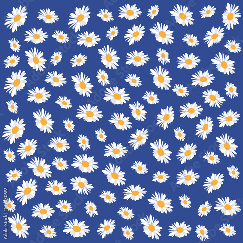 Fondo azul con margaritas blancas.