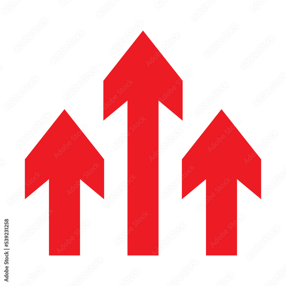 Three red arrows up icon. Upload symbol. Upgrade sign. Growth symbol. Creative project start, business advance, breakthrough sign. Fast growth symbol. Speed, grow up, increase isolated on white. Three red arrows up icon. Upload symbol. Upgrade sign. Growth symbol. Creative project start, business advance, breakthrough sign. Fast growth symbol. Speed, grow up, increase isolated on white.