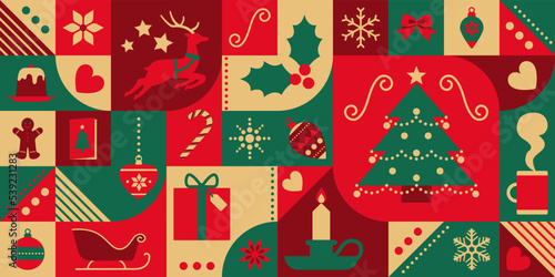 Christmas festive background with holiday icons
