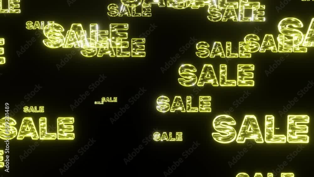 Yellow neon words sale on cyberpunk black background looped 3d render. Discount falling satisfying video seamless. Big sale, discount, black friday, shopping mall or coming soon concept Yellow neon words sale on cyberpunk black background looped 3d render. Discount falling satisfying video seamless. Big sale, discount, black friday, shopping mall or coming soon concept