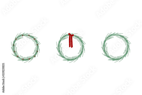 Realistic illustration with flat pine wreath for celebration design. Christmas holiday decoration. Festive isolated vector backdrop. Winter holidays background.Realistic illustration with flat pine wr
