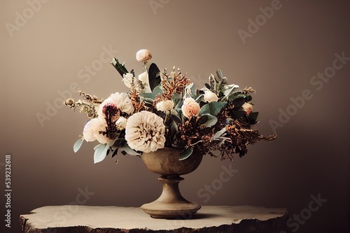 Print op canvas Winter floral bouquet using a unique arrangement of flowers and foliage to create a natural look with winter hues and tones